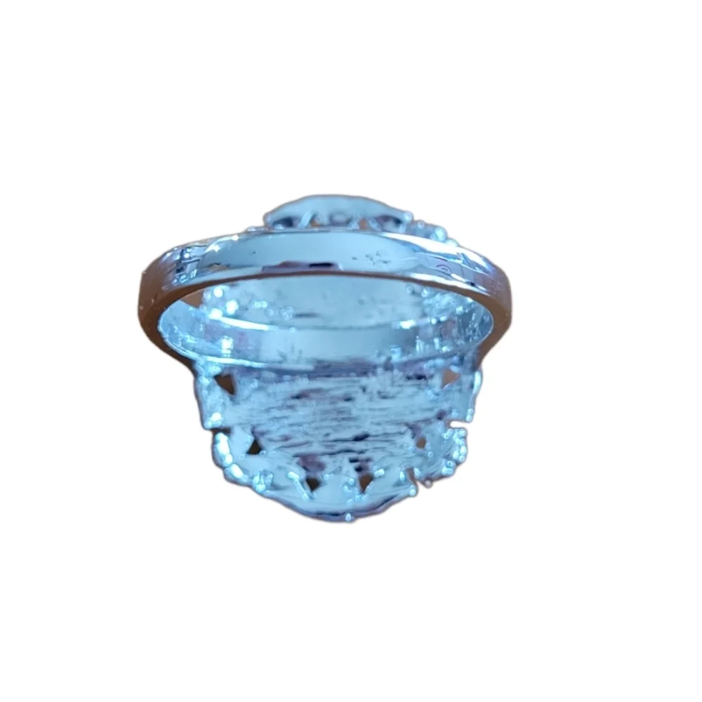 Vintage Blue Cameo Love Birds Statement‎ Ring Silver Tone Filigree Oval Size 9